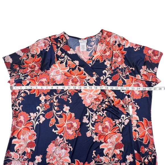 Jaclyn Smith Blouse 3X Blue Large Floral Pattern Faux Wrap Romantic Boho Top - Picture 4 of 9